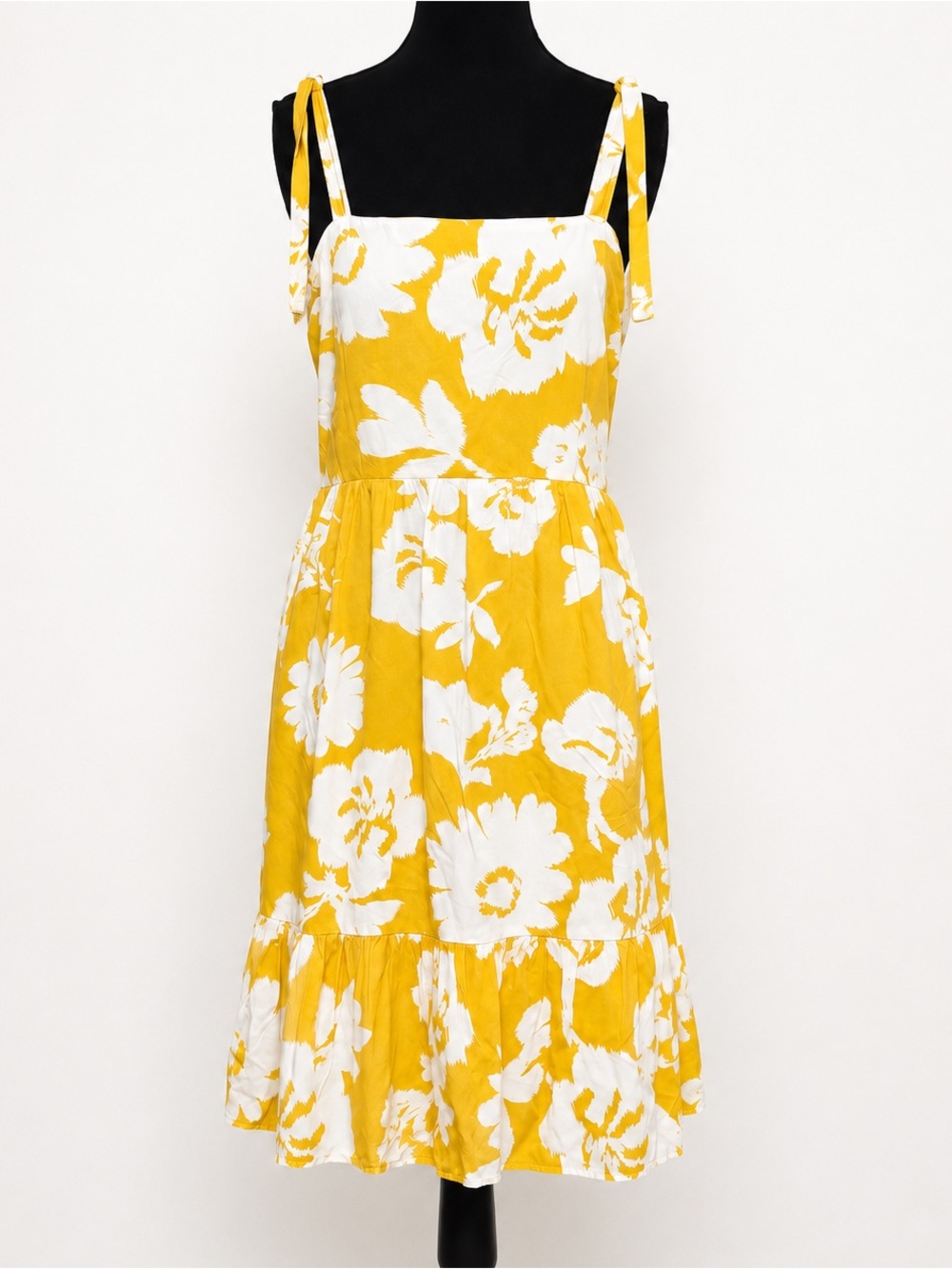 Japna Yellow and White Floral Tie-Strap Midi Sundress
